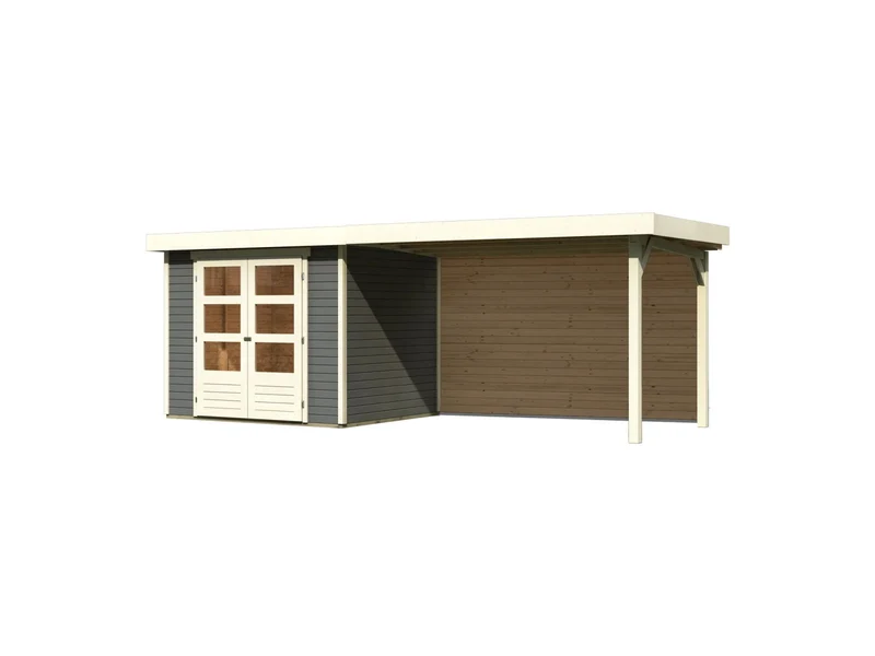 Karibu Gartenhaus Askola 3 mit Anbaudach 2,80 m, Rückwand in terragrau