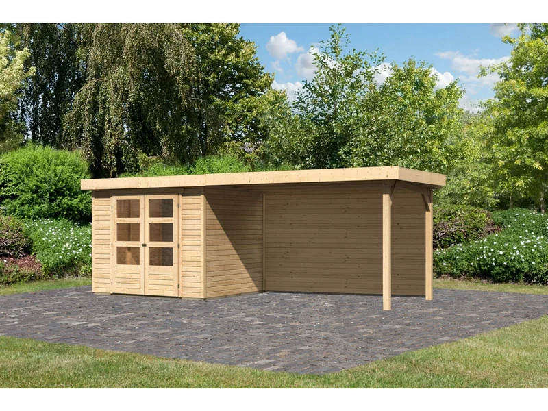 Karibu Gartenhaus Askola 3 mit Anbaudach 2,80 m, Rückwand