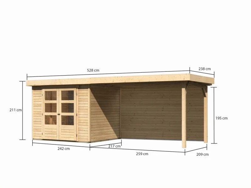 Karibu Gartenhaus Askola 3 mit Anbaudach 2,80 m, Rückwand