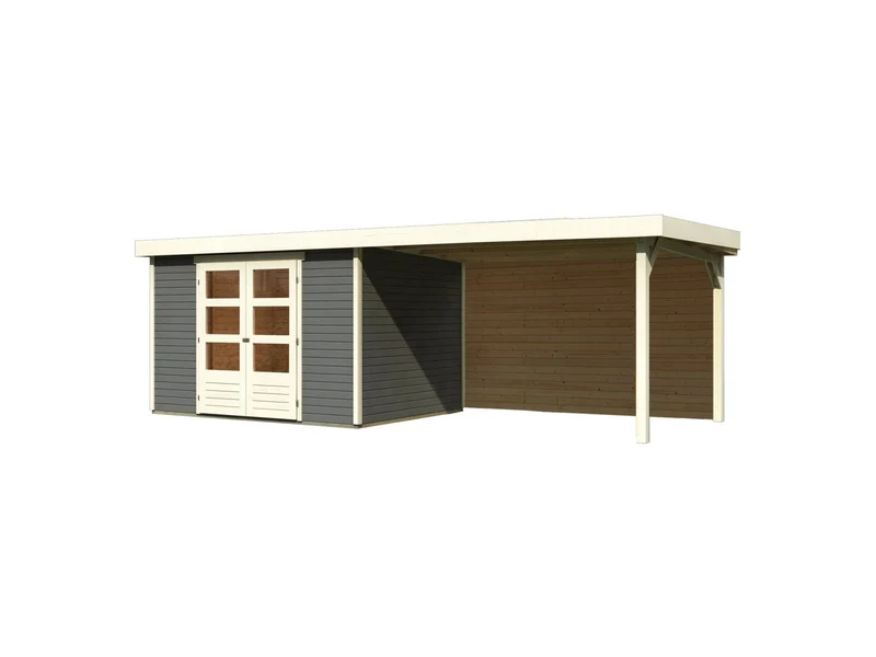 Karibu Gartenhaus Askola 5 mit Anbaudach 2,8 m, Rückwand in terragrau