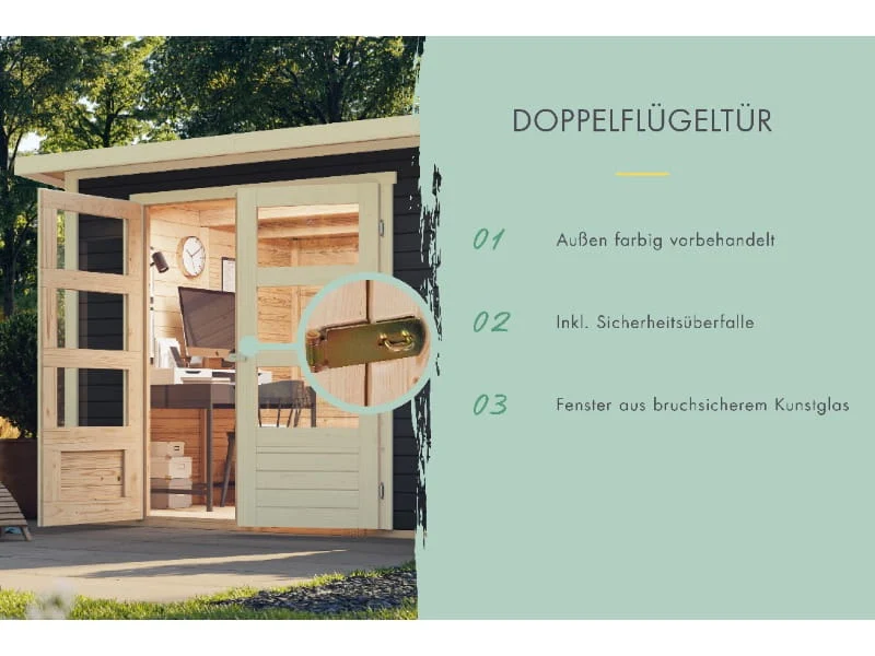 Karibu Gartenhaus Askola 5 mit Anbaudach 2,8 m, Rückwand in terragrau