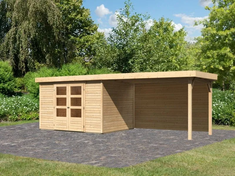 Karibu Gartenhaus Askola 5 mit Anbaudach 2,8 m, Rückwand