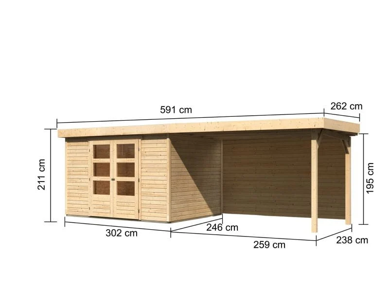 Karibu Gartenhaus Askola 5 mit Anbaudach 2,8 m, Rückwand