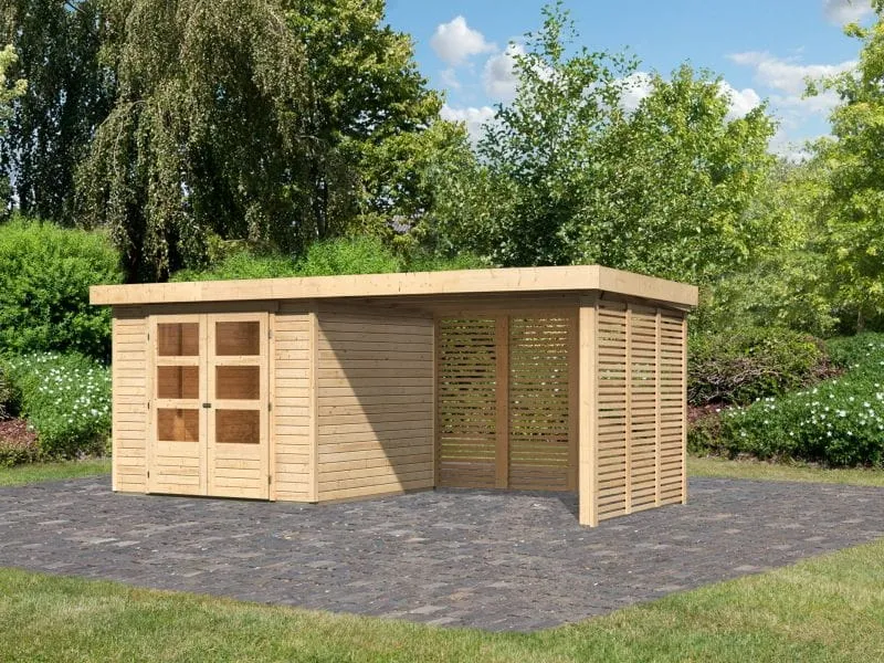 Karibu Gartenhaus Askola 3,5 mit Anbaudach 2,8 m mit Lamellenwänden