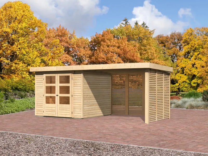 Karibu Gartenhaus Askola 3,5 mit Anbaudach 2,8 m mit Lamellenwänden