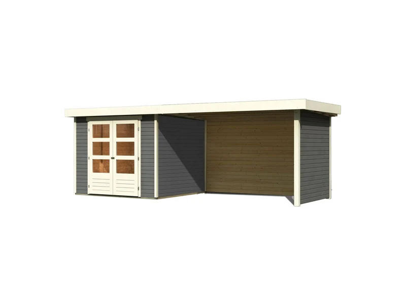 Karibu Gartenhaus Askola 3,5 mit Anbaudach 2,8 Meter, Seiten- und Rückwand in terragrau