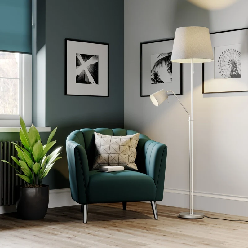 2x B-Ware Lindby Nantwin Stehleuchte Lampe grau Stoffschirm Lichtquelle E27, LED 2 STÜCK