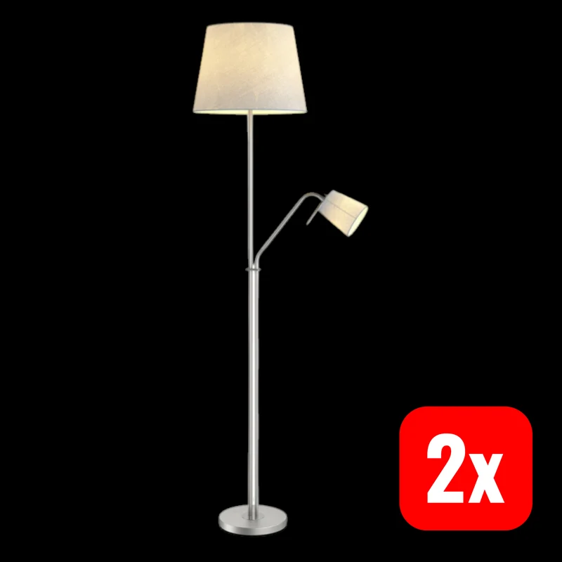 2x B-Ware Lindby Nantwin Stehleuchte Lampe grau Stoffschirm Lichtquelle E27, LED 2 STÜCK