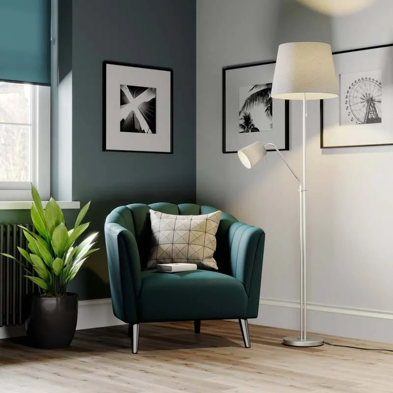 2x B-Ware Lindby Nantwin Stehleuchte Lampe grau Stoffschirm Lichtquelle E27, LED 2 STÜCK