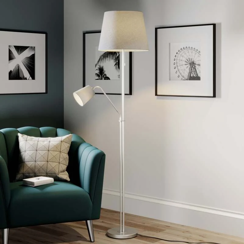 2x B-Ware Lindby Nantwin Stehleuchte Lampe grau Lichtquelle E27 LED Stoffschirm 2STÜCK
