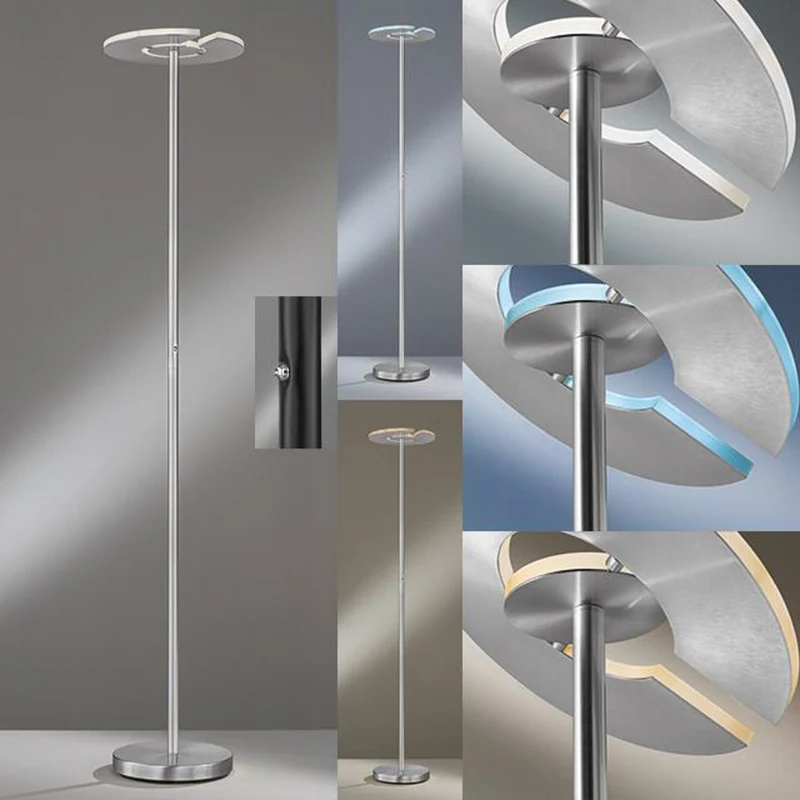 Stehleuchte Lampe LED Dent CCT Funktion Dimmer nickel matt chrom Beleuchtungskun