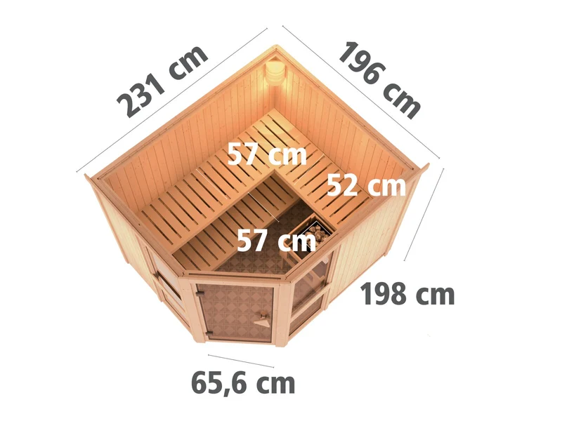 Amelia 3 - Karibu Sauna inkl. 9 kW Bioofen ext. Steuerung Wifi HUUM - ohne Dachkranz -