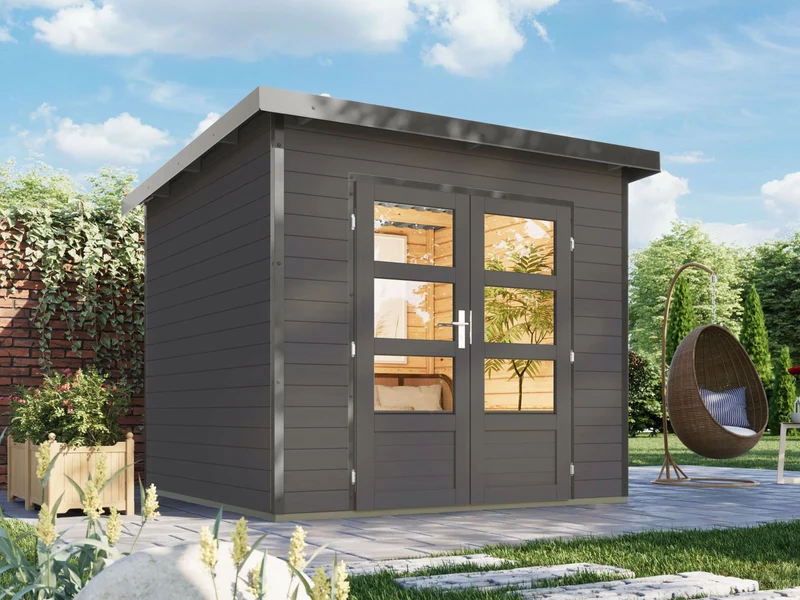 Karibu Hybrid Gartenhaus Pluto 3 B, terragrau/graualuminium, 28 mm
