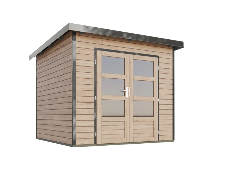 Karibu Hybrid Gartenhaus Pluto 3 A, naturbelassen/graualuminium, 28 mm