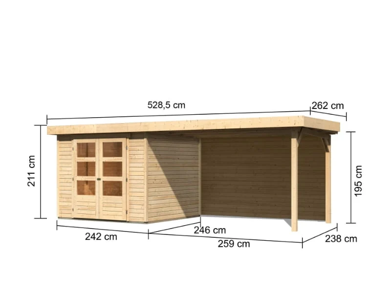 Karibu Gartenhaus Askola 3,5 mit Anbaudach 2,8 m, Rückwand