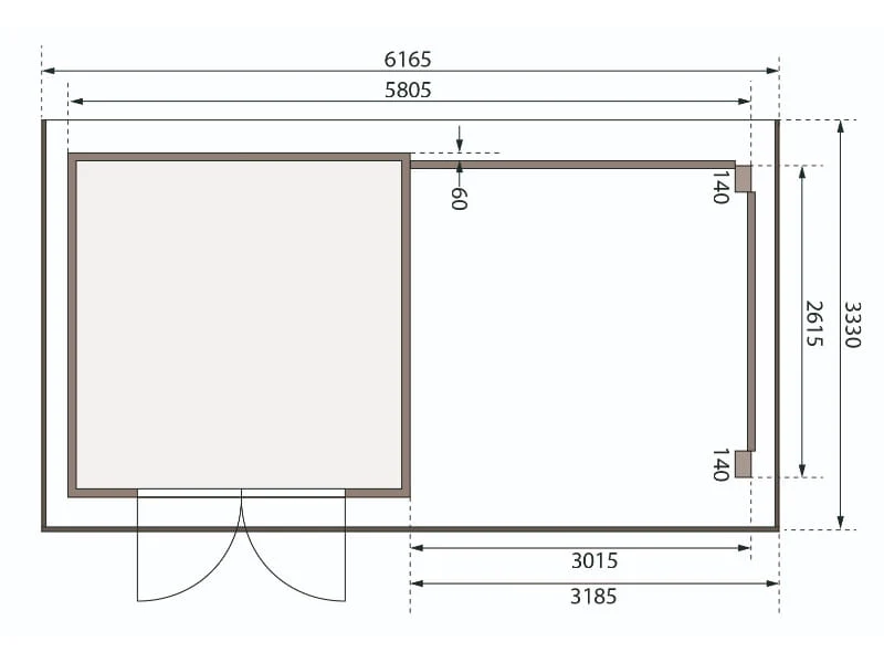 Karibu Gartenhaus Trittau 3 natur mit Anbaudach 3,3 m inkl. Rück- und Seitenwand