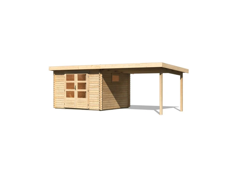 Karibu Gartenhaus Trittau 3 natur mit Anbaudach 3,3 m