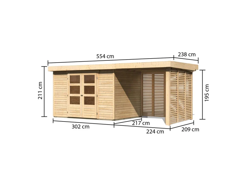 Karibu Gartenhaus Askola 4 mit Anbaudach 2,4 m, Lamellenwände