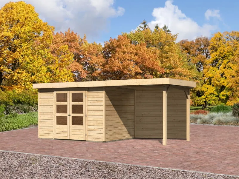 Karibu Gartenhaus Askola 4 mit Anbaudach 2,4 Meter, Rückwand