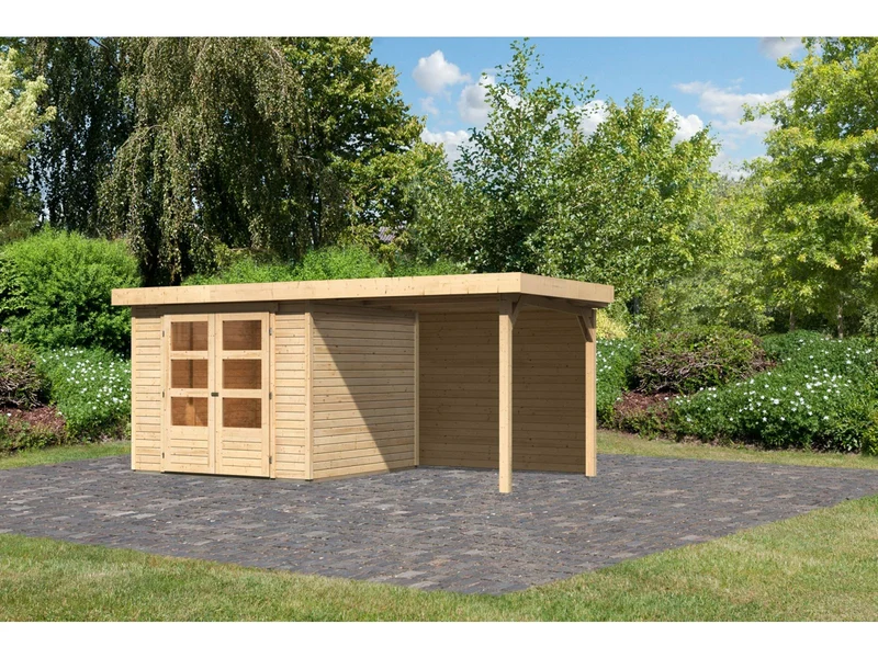Karibu Gartenhaus Askola 3,5 mit Anbaudach 2,4 m, Rückwand