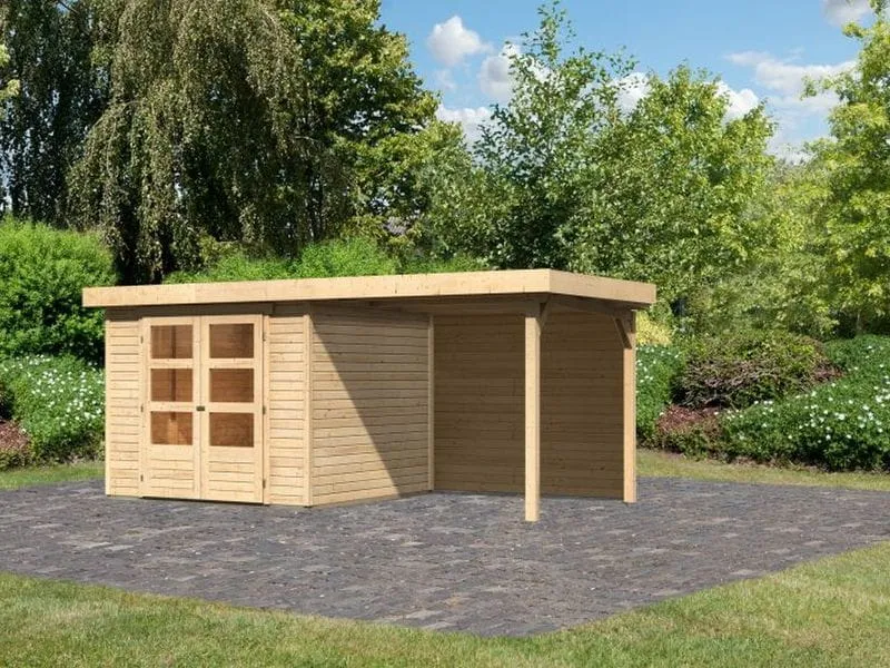 Karibu Gartenhaus Askola 3,5 mit Anbaudach 2,4 m, Rückwand