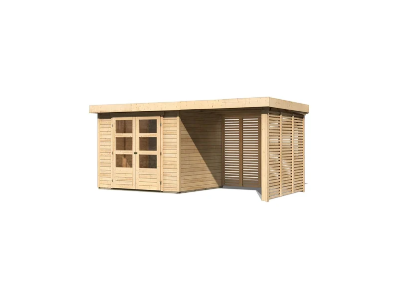 Karibu Gartenhaus Askola 3 mit Anbaudach 2,4 m mit Lamellenwänden