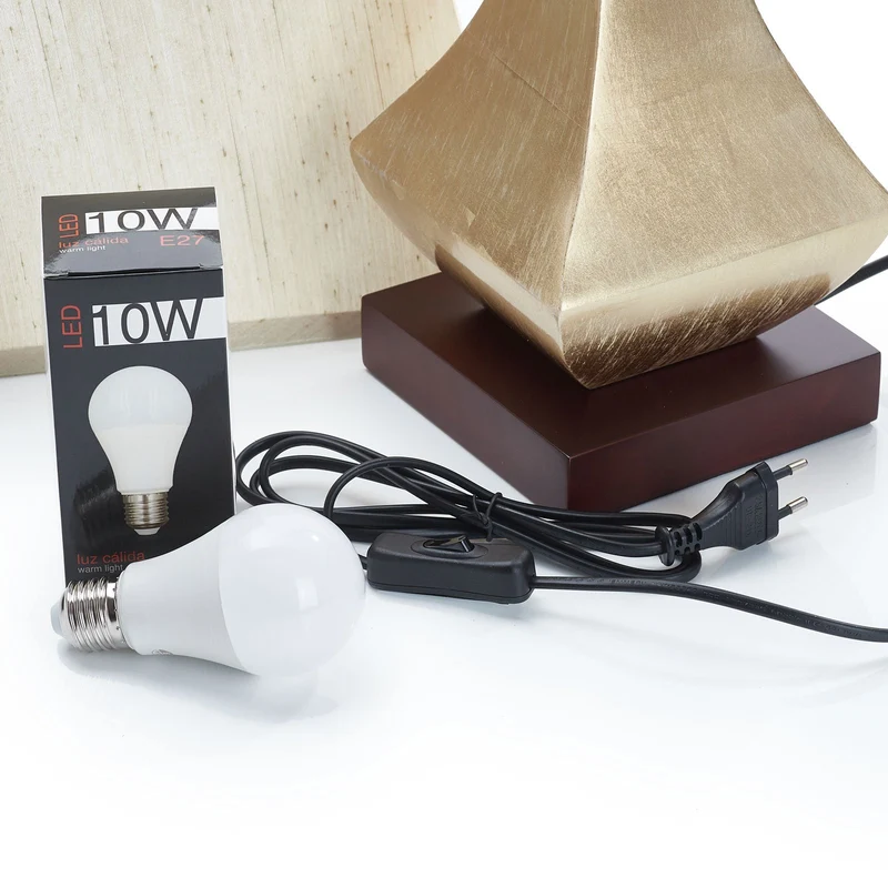 B-Ware Schuller Valencia Tischleuchte Lampe gold Textil Holz Deco Schalter Fuß beige