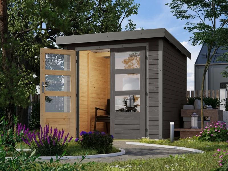 Karibu Hybrid Gartenhaus Jupiter 2 B terragrau/graualuminium
