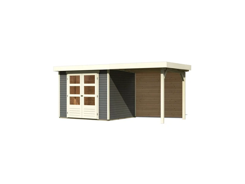 Karibu Gartenhaus Askola 3 mit Anbaudach 2,4 m, Rückwand, terragrau