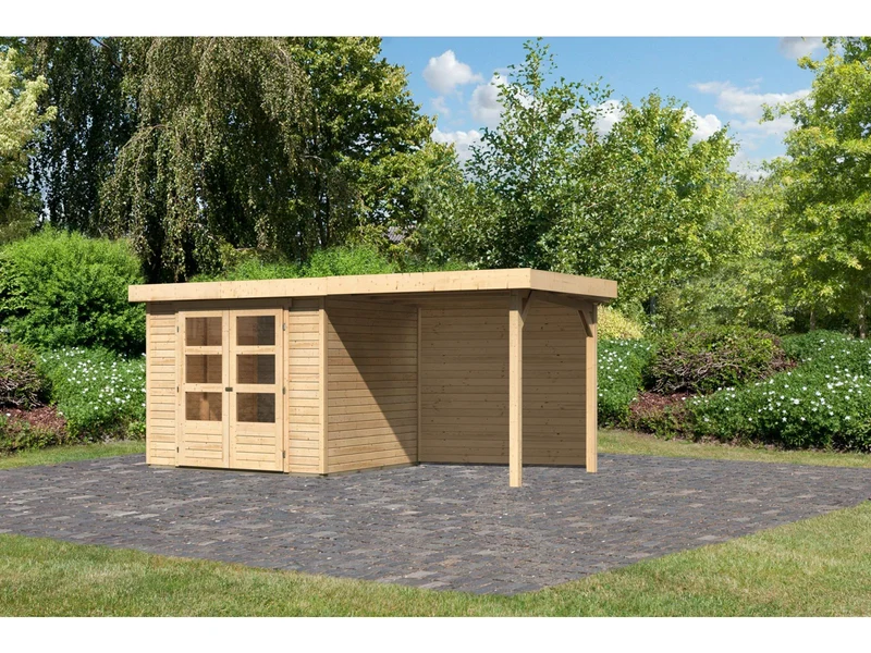 Karibu Gartenhaus Askola 3 mit Anbaudach 2,4 m, Rückwand