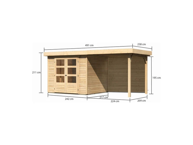 Karibu Gartenhaus Askola 3 mit Anbaudach 2,4 m, Rückwand