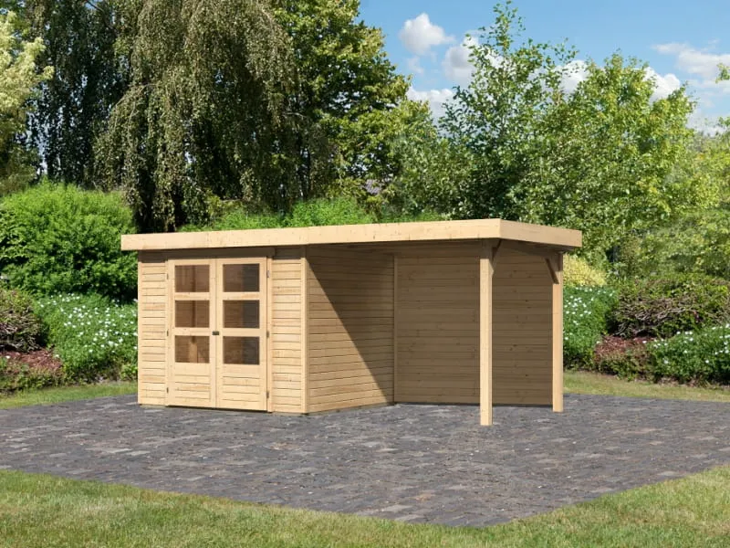 Karibu Gartenhaus Askola 3 mit Anbaudach 2,4 m, Rückwand