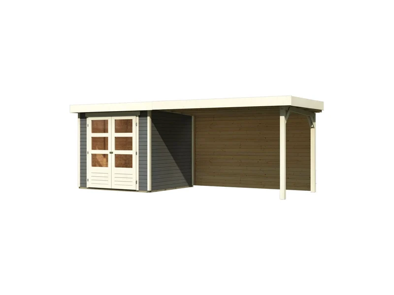 Karibu Gartenhaus Askola 2 mit Anbaudach 2,8 m und Rückwand in terragrau