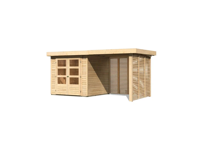Karibu Gartenhaus Askola 2 inkl. 2,4 m Anbaudach mit Lamellenwänden