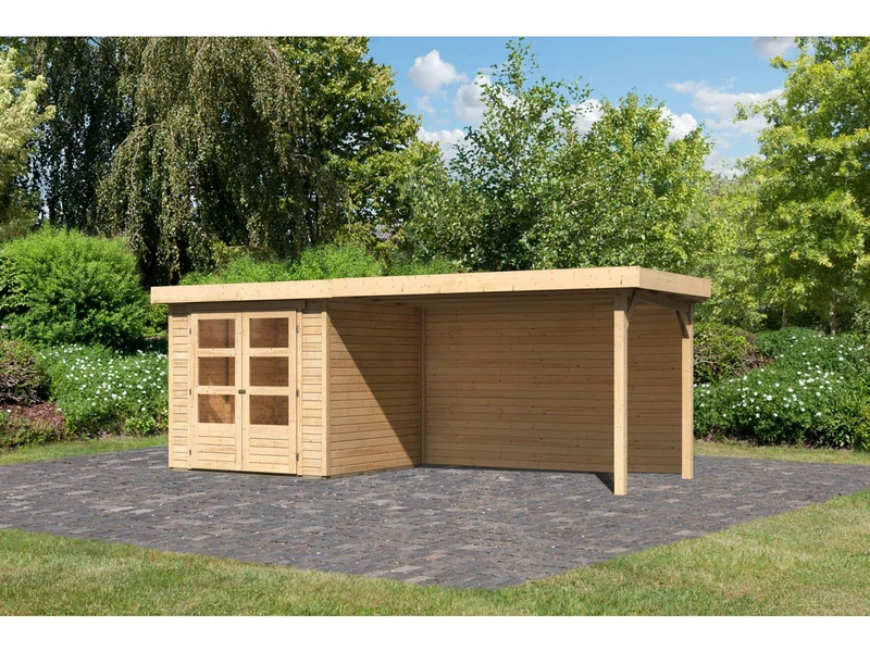 Karibu Gartenhaus Askola 2 mit Anbaudach 2,8 m und Rückwand