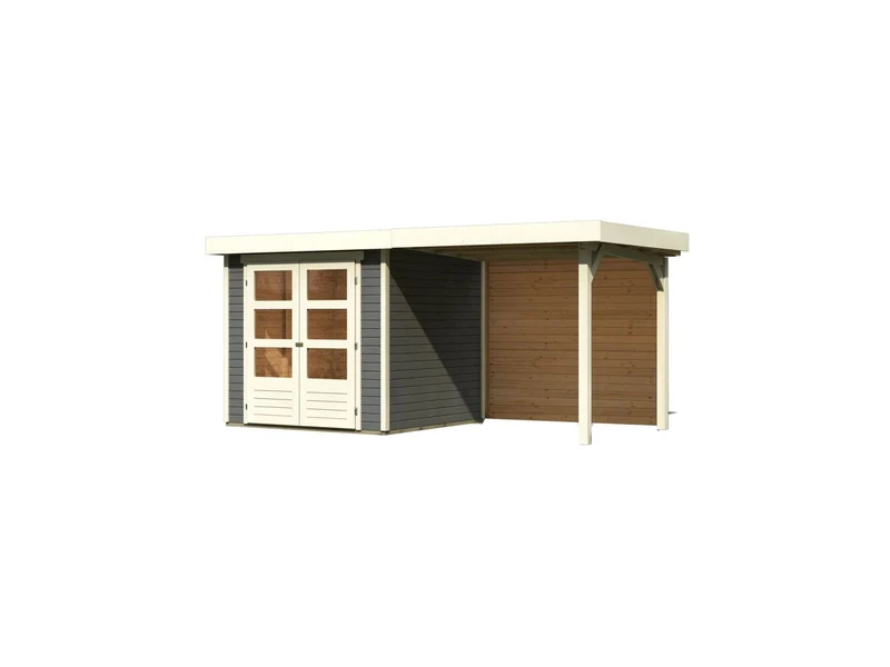 Karibu Gartenhaus Askola 2 mit Anbaudach 2,40 m, Rückwand terragrau