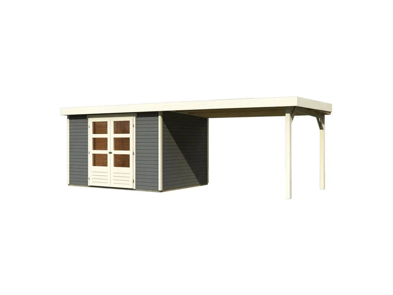 Karibu Gartenhaus Askola 5 mit Anbaudach 2,8 m in terragrau
