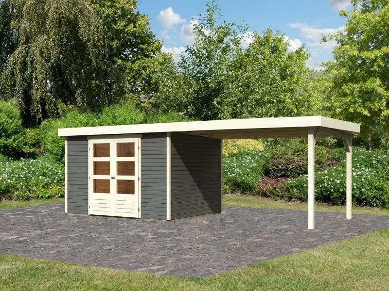 Karibu Gartenhaus Askola 5 mit Anbaudach 2,8 m in terragrau