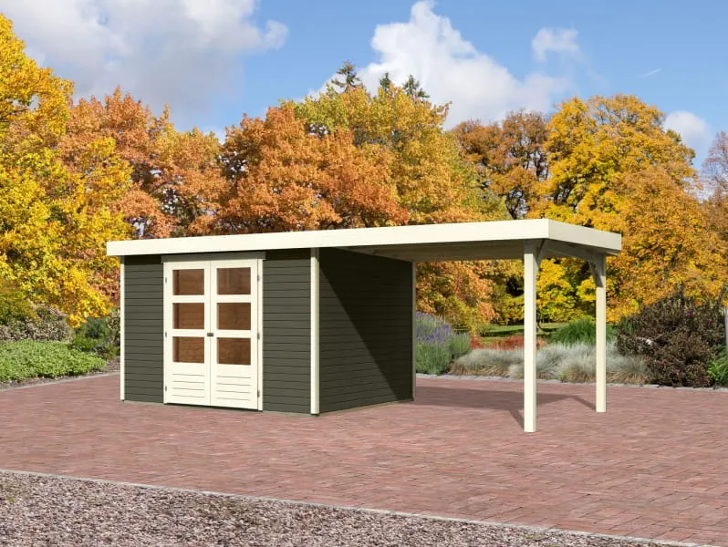 Karibu Gartenhaus Askola 5 mit Anbaudach 2,8 m in terragrau