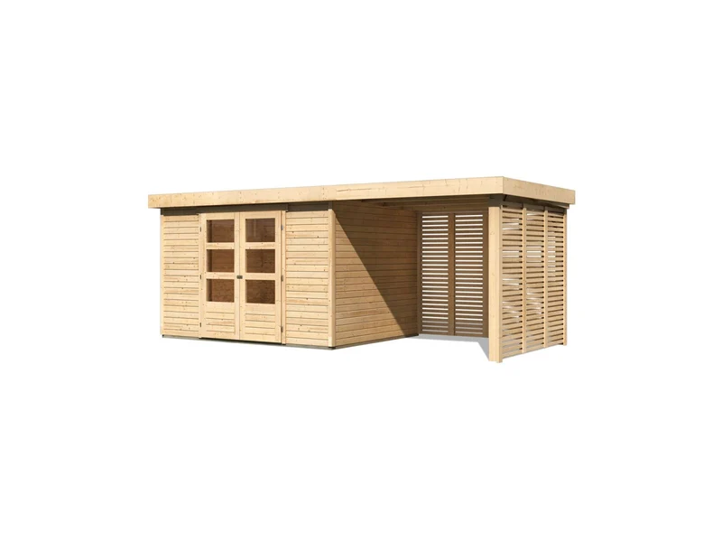 Karibu Gartenhaus Askola 5 mit Anbaudach 2,4 m, Lamellenwänden