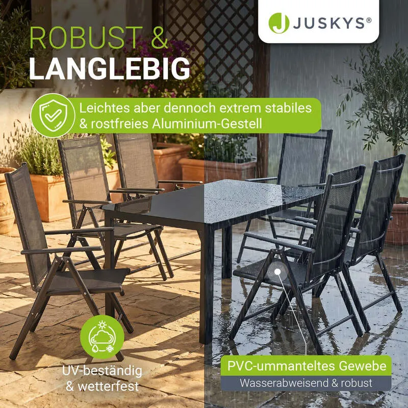 B-Ware Gartengarnitur Milano 7-teilig Gartenmöbel Set Tisch Stühle dunkelgrau 150x90cm