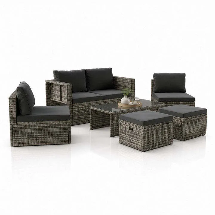 B-Ware Polyrattan Lounge Salou Gartenmöbel Set für 6 Personen wetterfest Polster grau