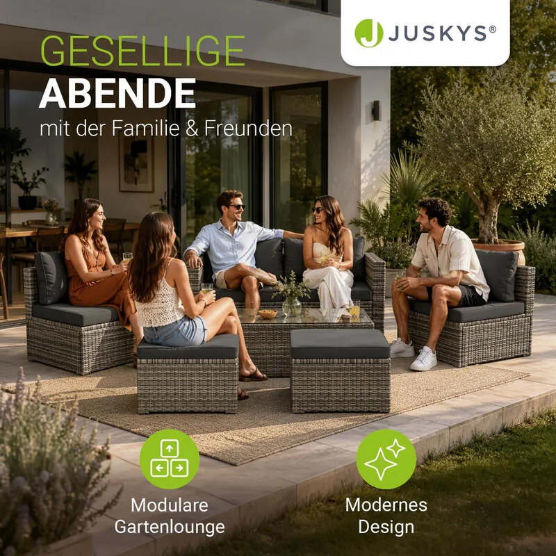 B-Ware Polyrattan Lounge Salou Gartenmöbel Set für 6 Personen wetterfest Polster grau