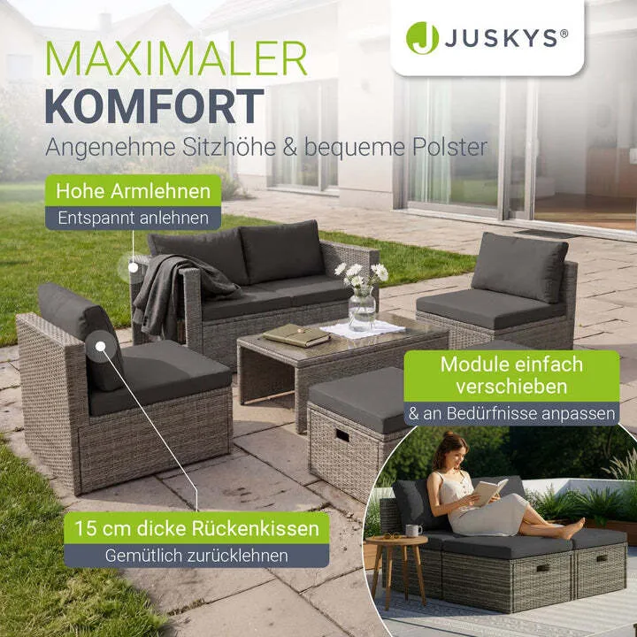 B-Ware Polyrattan Lounge Salou Gartenmöbel Set für 6 Personen wetterfest Polster grau