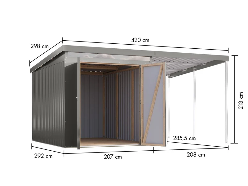 Karibu Metallgerätehaus Iridium 2,5 in Graualuminium, inkl. Anbaudach 2m