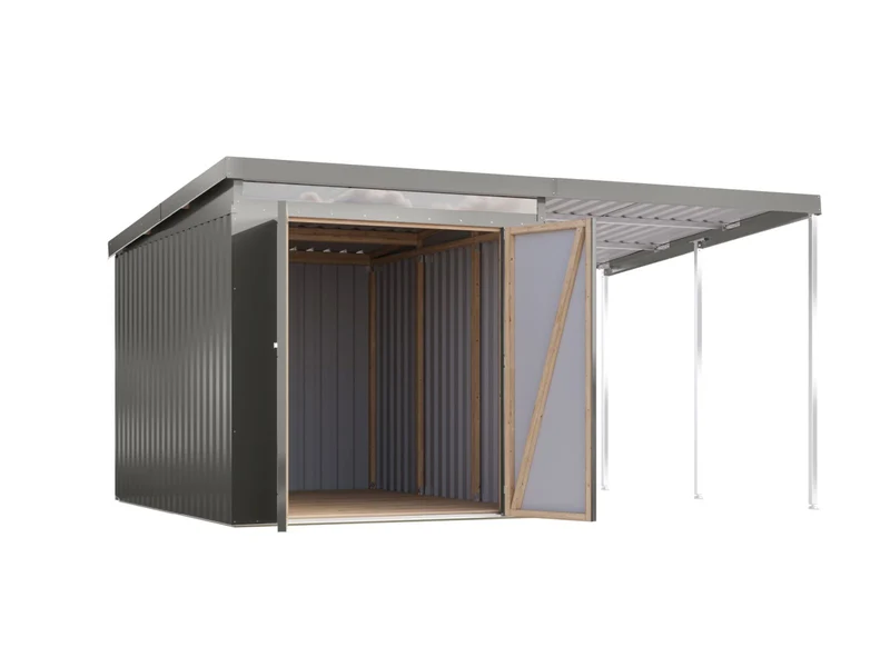 Karibu Metallgerätehaus Iridium 2,5 in Graualuminium, inkl. Anbaudach 2m