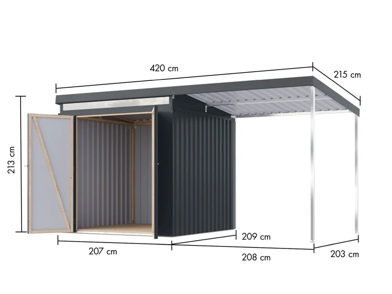Karibu Metallgerätehaus Iridium 2, Anthrazit, inkl. Anbaudach 2m