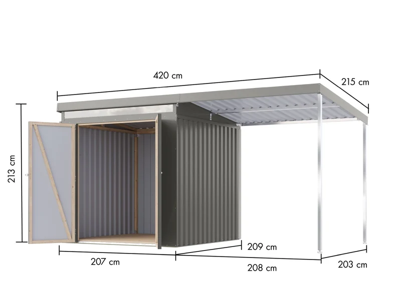 Karibu Metallgerätehaus Iridium 2, Graualuminium, inkl. Anbaudach 2m