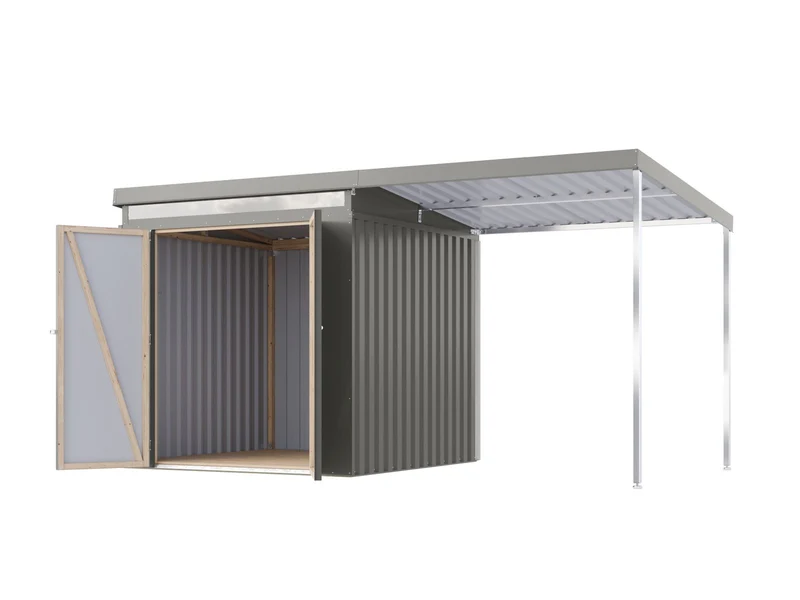 Karibu Metallgerätehaus Iridium 2, Graualuminium, inkl. Anbaudach 2m