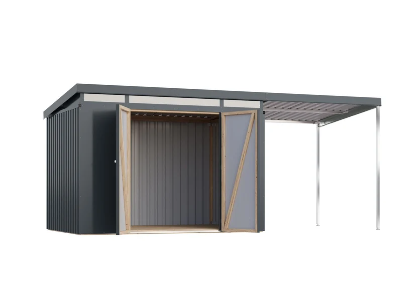 Karibu Metallgerätehaus Iridium 3 in Anthrazit, inkl. Anbaudach 2m